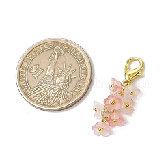つや消しアクリル製フラワーペンダント装飾品 12個  バッグ飾り用の合金製ロブスター クロー クラスプ チャーム  ゴールドカラー  ミックスカラー  30.5mm&nbsp;AC-CJ1071-G