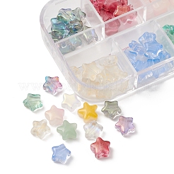 120個12スタイルスプレー塗装ガラスビーズ  スター  混合スタイル  ミックスカラー  8x8.5x4mm  穴：1mm  10個/スタイル&nbsp;GLAA-FS0001-55