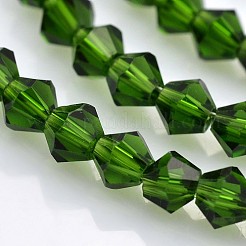 カット加工ダブルコーンガラスビーズ連売り  グリーン  4x4mm  穴：0.8~1mm  約75~78個/連  28~29cm&nbsp;EGLA-P017-4mm-11