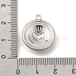 304ステンレスペンダント  ハートチャーム付きフラットラウンド  変色防止  ステンレス鋼色  21x18x4.5mm  穴：1.8mm&nbsp;STAS-C122-09P