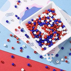 300g 6500pcs3色独立記念日ガラスシードビーズ  不透明な色のシードビーズ  7月4日の愛国的なアメリカの青と赤の白の小さなクラフトビーズ、DIYジュエリー作りに  ラウンド  ミックスカラー  8/0  3mm  穴：1mm  100 G /カラー&nbsp;SEED-LS0001-01