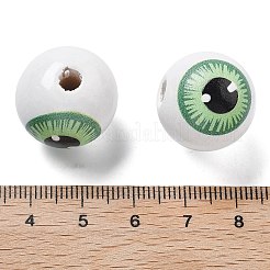 プリントされたシマウッドヨーロピアンビーズ  丸い目玉  薄緑  19~19.5x17.5~18mm  穴：4~4.5mm&nbsp;WOOD-G023-01D