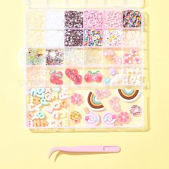 ABSプラスチック製模造真珠、ポリマー粘土、アクリル、樹脂製カボションパーツキット  PPプラスチックピンセットを含む  ピンク  2.5~34.5x1~26x0.8~11mm&nbsp;DIY-FS0009-77