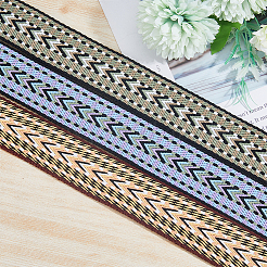 エスニックスタイルの刺繍ポリエステルリボン3色3本  ジャカードリボン  チロリアンリボン  服飾材料  矢印模様  ミックスカラー  1-1/2インチ（38mm）  1pc /カラー&nbsp;OCOR-FH0001-38