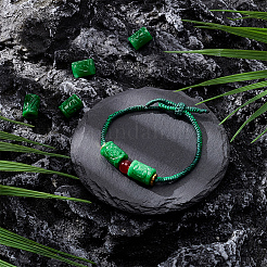 天然ミャンマー翡翠/ビルマ白翡翠ビーズ6個  染め  刻まれた列  グリーン  14~15x10~10.5mm  穴：3.5~5mm&nbsp;G-PH0003-26