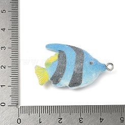 植毛樹脂ペンダント  魚  プラチナメッキ鉄ループ付き  ディープスカイブルー  39x25x7mm  穴：2mm&nbsp;RESI-K203-13D