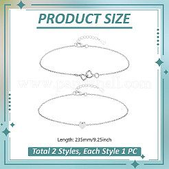 2Pcs 2 Styles 925 Sterling Silver Heart Link Anklet Sets&nbsp;AJEW-GA00029