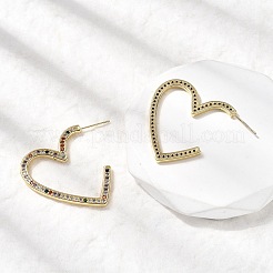Heart Brass Micro Pave Cubic Zirconia Stud Earrings&nbsp;EJEW-F395-01B