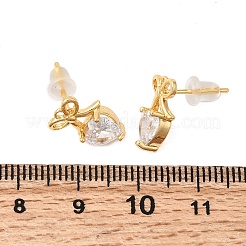 ハート真鍮マイクロパヴェクリアキュービックジルコニアスタッドピアス  ニッケルフリー  18KGP本金メッキ  13x8mm&nbsp;EJEW-P331-06G