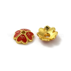 合金エナメルビーズキャップ  鉛フリー＆カドミウムフリー  マルチ花弁花  ファイヤーブリック  7x7x2.5mm  穴：1mm&nbsp;LS-FIND-G074-02C