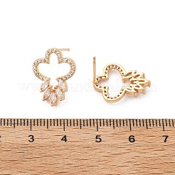 女性用フラワー真鍮マイクロパヴェクリアキュービックジルコニアスタッドピアス  カドミウムフリー＆鉛フリー  長持ちメッキ  ラックめっき  ゴールドカラー  透明  18x13.5mm&nbsp;EJEW-G428-18G-02