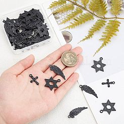 48個3スタイルアロイペンダント  スター＆ウィング＆クロス  電気泳動黒  20.5~33x11~21x1.5~2mm  穴：1.8~2.3mm  16個/スタイル&nbsp;FIND-FH0004-28