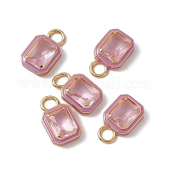 ピンクガラス長方形ペンダント  本物の 18k 金メッキ ラック メッキ真鍮パーツとエナメル  カドミウムフリー＆鉛フリー＆ニッケルフリー  暗い蘭  15.5~16x9x3.5~4mm  穴：3.3mm&nbsp;KK-I696-10G-04