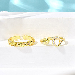 2Pcs 2 Styles Brass Micro Pave Clear Cubic Zirconia Cuff Rings for Women&nbsp;RJEW-S399-02G