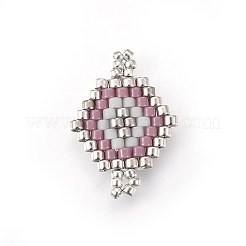 MIYUKI＆TOHO手作り日本のシードビーズリンク  織機模様  菱形  淡いバイオレットレッド  18~20x13~14x1.7mm  穴：2mm&nbsp;SEED-A027-P05