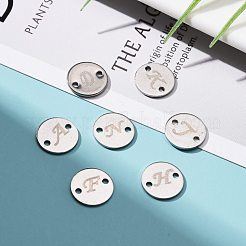 変色しにくい304ステンレススチールリンクコネクター  アルファベット付きフラットラウンド  ステンレス鋼色  10x1mm  穴：1.5mm&nbsp;STAS-MSMC001-18
