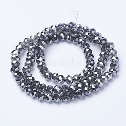 電気メッキ透明ガラスビーズ連売り  フル虹メッキ  多面カット  ロンデル  グレー  3x2mm  穴：0.8mm  約150~155個/連  15~16インチ（38~40cm）&nbsp;EGLA-A034-T2mm-Y01