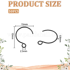 イオンプレーティング(IP) 304 ステンレススチール ピアスフック  耳ワイヤー  水平ループ付き  ブラック  19x15mm  穴：2.5mm  ピン：0.8mm  50個/箱&nbsp;STAS-UN0058-96EB