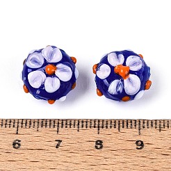 手作りランプワークビーズ  でこぼこしたフラットラウンドい花  ダークブルー  14~16x10~11.5mm  穴：1~1.4mm&nbsp;LAMP-N028-23D
