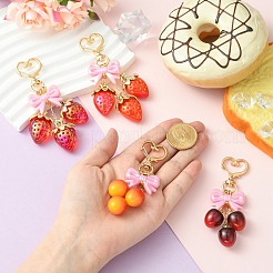 4Pcs Strawberry & Cherry Acrylic Pendant Decorations&nbsp;HJEW-CJ00090
