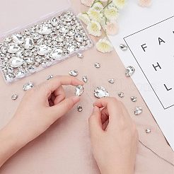 ラインストーンに5スタイルの縫い目  ガラスラインストーン  プラチナステンレス鋼のプロングセッティング  衣料品アクセサリー  ティアドロップ  クリスタル  130個/箱&nbsp;RGLA-FG0001-03