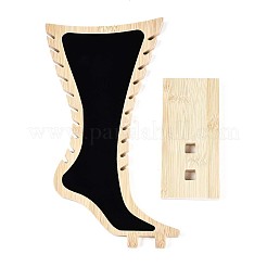 足の形をした竹のアンクレット収納ジュエリーラック  アンクレット用ベルベットマット付きジュエリーオーガナイザーディスプレイホルダー  ブラック  6.8x18x28cm&nbsp;ODIS-G018-01B-01