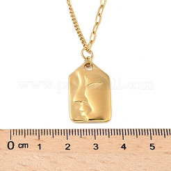女性用304ステンレスペンダントネックレス  18KGP本金メッキ  面のある長方形  16.61インチ（42.2cm）  ペンダント：24.5x15.5mm&nbsp;NJEW-D312-02A-G