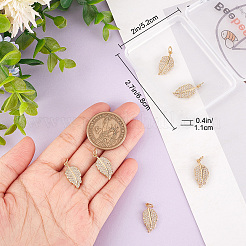 真鍮製ペンダント8個  クリアキュービックジルコニアと丸カン付き  リーフチャーム  ゴールドカラー  19x10x2mm  穴：3mm&nbsp;ZIRC-BBC0001-58