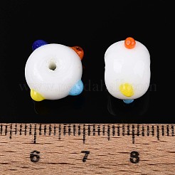 手作りのランプワークの凹凸のあるビーズ  ドーナツ  ホワイト  11~15.5x8.5~9.5mm  穴：1~1.8mm&nbsp;LAMP-ZX003-07-01