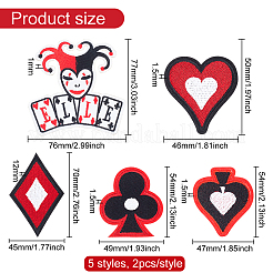 10Pcs 5 Style Playing Card Theme Embroidered Polyester Cloth Patches&nbsp;PATC-FG0001-43