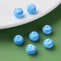 不透明な縞模様のアクリルビーズ  ラウンド  ディープスカイブルー  10mm  穴：2mm  約940個/500g&nbsp;MACR-S373-27D-09
