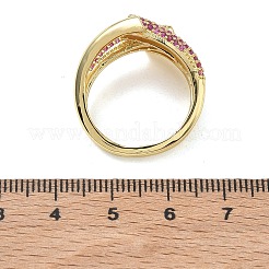 女性用真鍮マイクロパヴェキュービックジルコニアカフオープンリング  長持ちメッキ  ラックめっき  18KGP本金メッキ  濃いピンク  18mm  usサイズ8 1/2(18.5mm)&nbsp;RJEW-L343-12G-02
