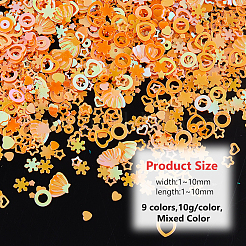 90g 9色ペットネイルアートスパンコール装飾アクセサリー  混合図形  ミックスカラー  1~10x1~10mm  10 G /カラー&nbsp;MRMJ-DC0001-13