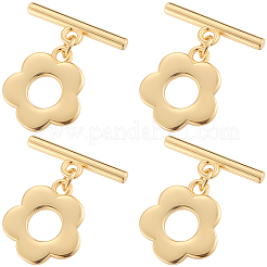 真鍮トグル留め具10セット  花  18KGP本金メッキ  長さ20mm  バー：15x4.5x2mm  穴：1.5mm  丸カン：5.5x1ミリ  内径：3.5mm  花：13.5x12x1mm  穴：1.2mm&nbsp;KK-BBC0021-05