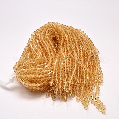 模造オーストリアクリスタルダブルコーンガラスビーズ連売り  グレードAA  多面カット  砂茶色  4x4mm  穴：0.8~1mm  約75~78個/連  28~29cm&nbsp;GLAA-F029-4x4mm-18