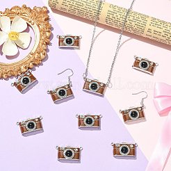 クリスタルラインストーンペンダント付き合金エナメル10個  カメラチャーム  2ループ  サドルブラウン  プラチナ  16.5x30x10mm  穴：1.6mm&nbsp;ENAM-CJ0007-59