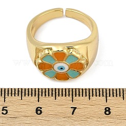 女性用真鍮エナメルカフリング  カドミウムフリー＆ニッケルフリー＆鉛フリー  花  18KGP本金メッキ  ミックスカラー  内径：17.5mm&nbsp;RJEW-L113-032G