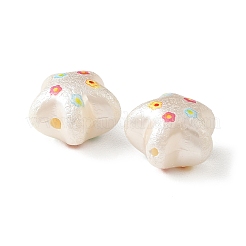 印刷された不透明なアクリルビーズ  テクスチャー  花とスター  18.5x19.5x14mm  穴：1.6~2.5mm&nbsp;OACR-B054-01E