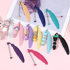 11Pcs 11 Colors Spray Printed Alloy Feather Pendant Bookmarks&nbsp;AJEW-SZ0002-64