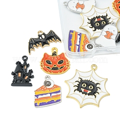 12個6スタイルハロウィンテーマアロイエナメルペンダント  コウモリとクモとカボチャとケーキ  ミックスカラー  14.5~33x15~30x1~3mm  穴：1~2mm  2個/スタイル&nbsp;ENAM-FS0001-46