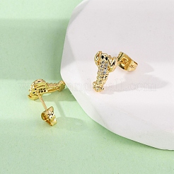 真鍮マイクロペーブクリアキュービックジルコニアイヤリング  18KGP本金メッキ  エビ  11x8mm&nbsp;LS-EJEW-D328-03G-04