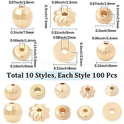 1000 個 10 スタイル ccb プラスチックビーズ  混合図形  ゴールドカラー  5~8x2~3.5mm  穴：1.4~2.2mm  100個/セット&nbsp;CCB-PA0001-06