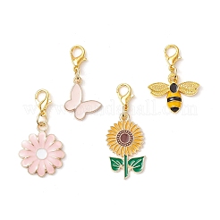 合金エナメル蜂花蝶ペンダント装飾4個  バッグ飾り用の合金製ロブスター クロー クラスプ チャーム  ミックスカラー  30~41mm&nbsp;HJEW-JM02886