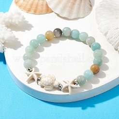 Dyed Synthetic Turquoise Turtle and Starfish Beaded Bracelets&nbsp;BJEW-JB10062-02