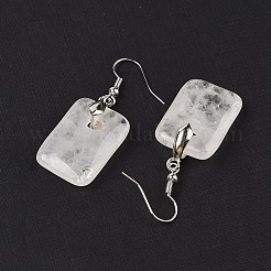 天然水晶ダングルイヤリング  ラックメッキ真鍮ピアスフック付き  鉛フリー＆カドミウムフリー  長方形  49x18mm&nbsp;EJEW-F343-E06
