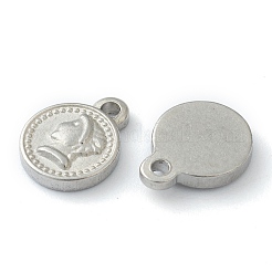 変色しない304ステンレススチールチャーム  女性とフラットラウンド  ステンレス鋼色  11x8.5x2mm  穴：1.4mm&nbsp;LS-STAS-O145-13P