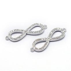 ラックメッキ真鍮製キュービックジルコニアコネクター  長持ちメッキ  無限大  プラチナ  29x9x2mm  穴：1.5mm&nbsp;ZIRC-S050-01P