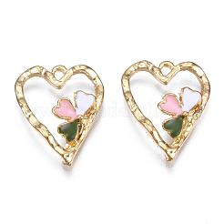 合金エナメルチャーム  カドミウムフリー＆鉛フリー  花とハート  ライトゴールド  カラフル  19.5x15.5x3.5mm  穴：1.5mm&nbsp;ENAM-S126-010-RS