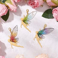 3個 3色樹脂&真鍮天使ペンダント装飾  バッグの飾り用のロブスター クロー クラスプ チャーム  ミックスカラー  71.5mm  1pc /カラー&nbsp;HJEW-JM02838
