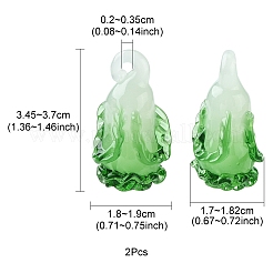 手作りランプワークペンダント  キャベツチャーム  ライムグリーン  34.5~37x18~19x17~18.2mm  穴：2~3.5mm&nbsp;LAMP-YW0001-10